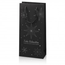 2er - Geschenktragetasche „Weihnachtssterne“ Schwarz + Streifenprägung
